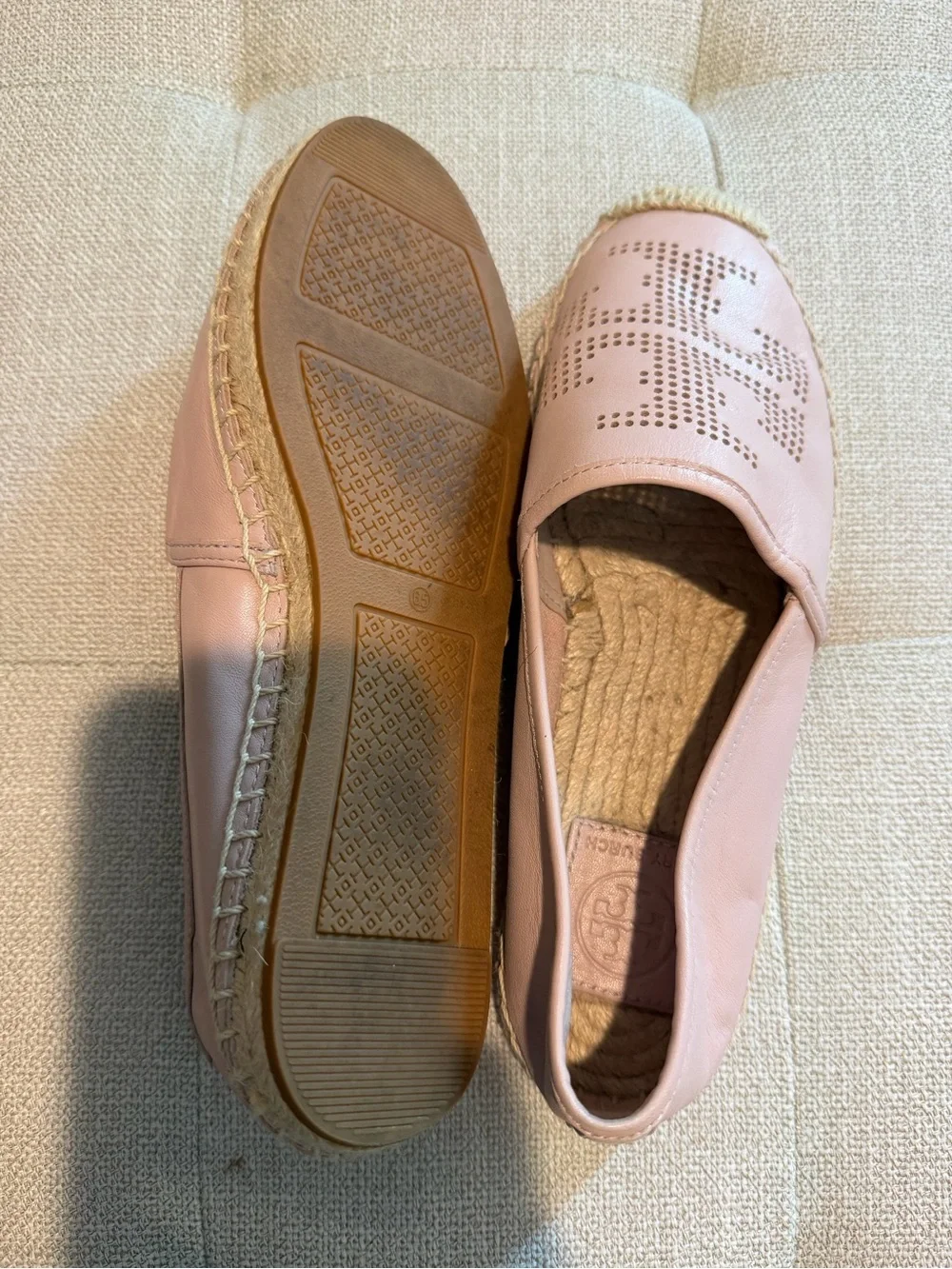 Tory Burch Blush Pink Perforated Leather Espadrille Flats